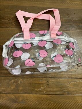 Boston-Style Clear PVC Cosmetics Bag with All-Over Pink Peach Pattern